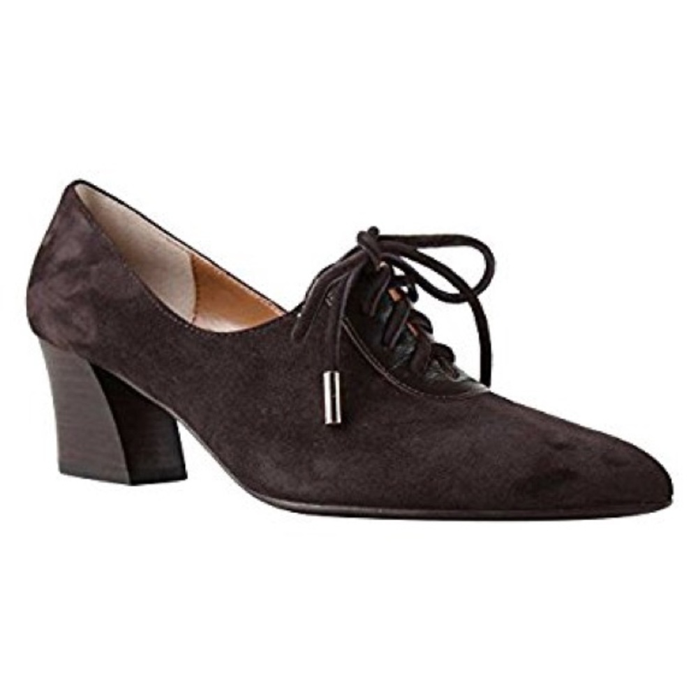 New J.Renee (9) Tailored Lace-Up Mid-Heel Pump, Chocolate Brown Suede